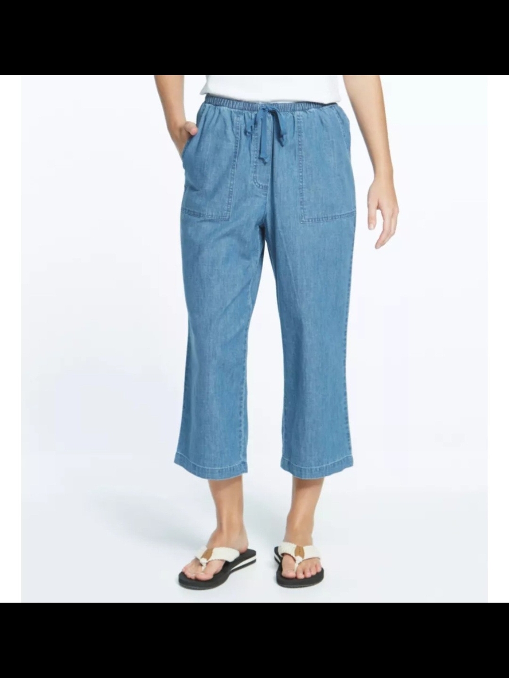 LL. Bean Women's Sunwashed Pants, Denim Straight-Leg Crop
